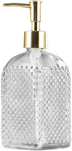 Miniatura 9 de Sizikato Botella dispensadora de jabón de vidrio con superficie con cuentas, 16 oz Rojo