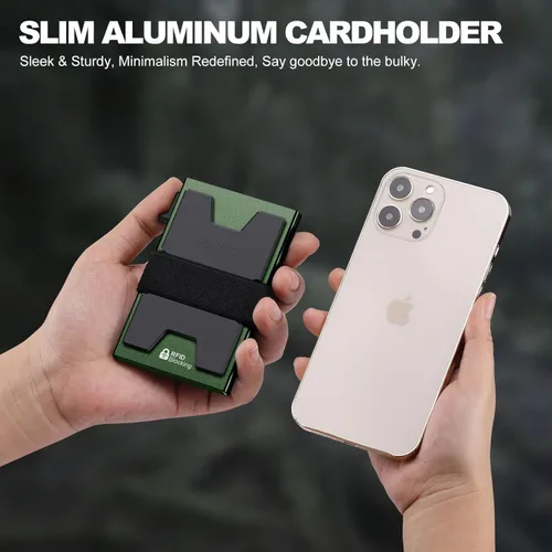 Miniatura 100 de Cartera delgada de aluminio para hombre, placa trasera expandible duradera, bloqueo RFID, billetera desplegable de metal minimalista, con capacidad