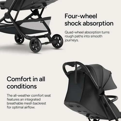 Miniatura 7 de Mompush Velo Cochecito de viaje ligero, compacto y apto para aviones para bebés y niños pequeños, asiento reclinable completamente plano, plegable