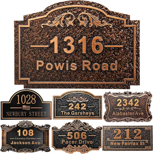 Miniatura 29 de Placa personalizada de dirección de casa de 12 pulgadas, números fundidos para exteriores, placa de señal de dirección personalizada con nombre