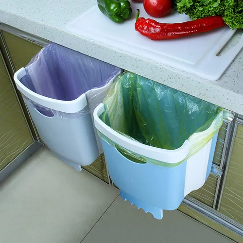 Miniatura 5 de Cubo de basura colgante de cocina, cubo de basura pequeño plegable para puerta de armario de cocina, contenedor de basura de plástico plegable