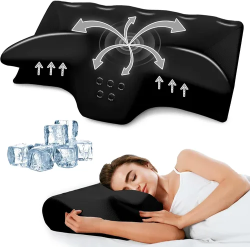 Almohada cervical para el cuello para aliviar el dolor, almohadas ergonómicas de espuma viscoelástica de contorno para dormir, almohada refrescante
