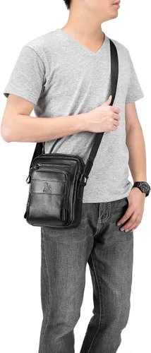 Miniatura 7 de BAIGIO Bolso de mensajero pequeño de cuero genuino para hombre, bolso de hombro para Ipad, bolso cruzado para hombre, bolso de viaje de negocios