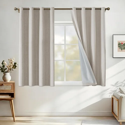 Miniatura 70 de Cortinas de lino 100% opacas para dormitorio, cortinas opacas de 45 pulgadas de largo, cortinas de oscurecimiento de habitación para sala de estar