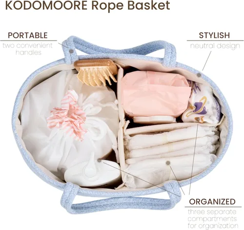 Miniatura 4 de Organizador de pañales, cesta de regalo vacía para artículos esenciales para recién nacidos, cesta de almacenamiento de bebé, elegante bolsa