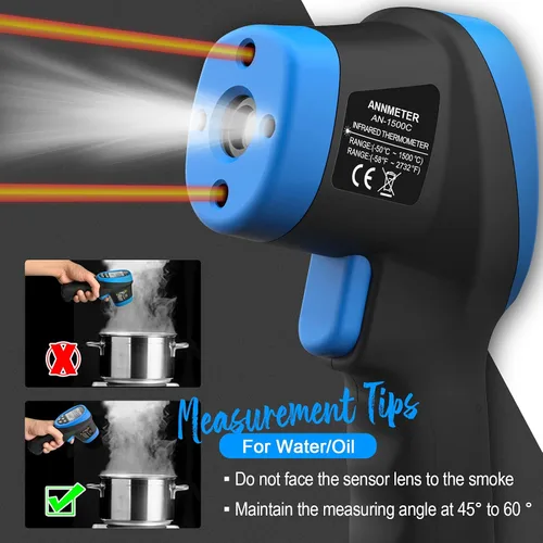 Miniatura 6 de AIOMEST Termómetro infrarrojo digital – Pistola de alta temperatura sin contacto AI-1500 Medidor de temperatura de pirómetro infrarrojo -58 ~ 2732 ℉