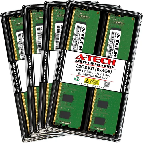 Miniatura 100 de A-Tech 4GB DDR4 2133MHz PC4-17000 ECC RDIMM 1Rx8 Single Rank 1.2V ECC Registered DIMM de 288 pines Módulo de actualización de memoria RAM
