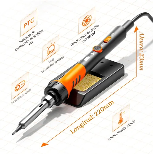 Miniatura 5 de Kit de soldador de hierro de temperatura ajustable de 60W - 9 en 1 con 5 puntas, soporte para alambre de soldadura para soldadura y reparación