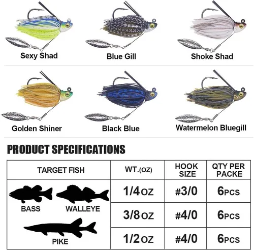 Miniatura 3 de Plantillas de natación para lubina, señuelos de pesca Swimbait Underspin Jigs 1/2 3/8 1/4 oz Surtido de 6 paquetes (6 colores)