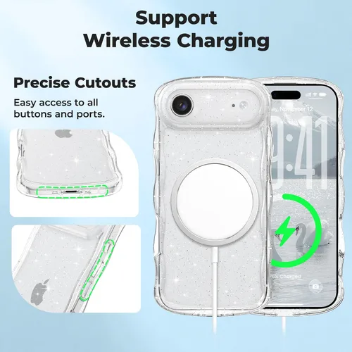 Miniatura 52 de FABSPARK Funda para iPhone 14 Pro Max, bonita funda colorida con láser, retro, exquisita, rizada, borde ondulado, protector estético de TPU suave