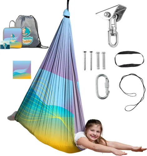 Miniatura 28 de Columpio sensorial de interior para niños o exterior – Soporta 300 libras, doble capa y giro de 360°, columpio hamaca de terapia de compresión