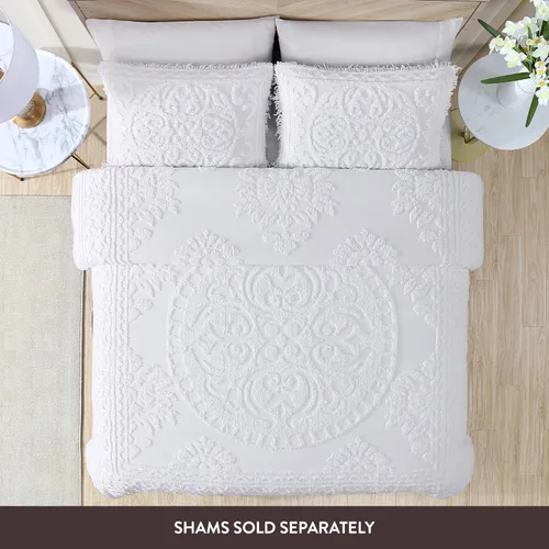 Miniatura 2 de Beatrice Home Fashions Colcha de Chenilla con Medallón, Full, Blanco
