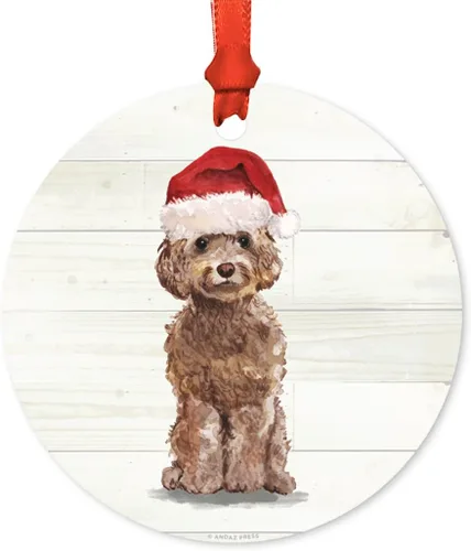 Miniatura 7 de Andaz Press Adorno de Navidad de metal personalizado para perro, perro y mascota, cocker spaniel con sombrero de Papá Noel, 1 paquete, incluye cinta