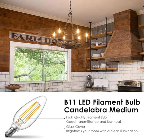 Miniatura 6 de VOLIVO Bombillas LED de candelabro E12 regulables de 60 vatios equivalentes, 2700 K luz blanca cálida, 500 lúmenes, 4.5 W B11 bombillas LED vintage