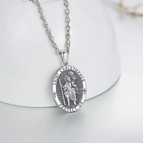 Miniatura 2 de LOOVE Collar de plata de ley 925 de San MiguelSan CristópaloCrucifijo de JesúsSan BenitoVirgen María milagrosa para hombres y mujeres arcángel