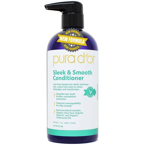 Miniatura 6 de PURA D'OR Elegante y suave juego de champú y acondicionador para cabello liso sin encrespamiento y sedoso, infundido con aloe vera orgánico, aceite