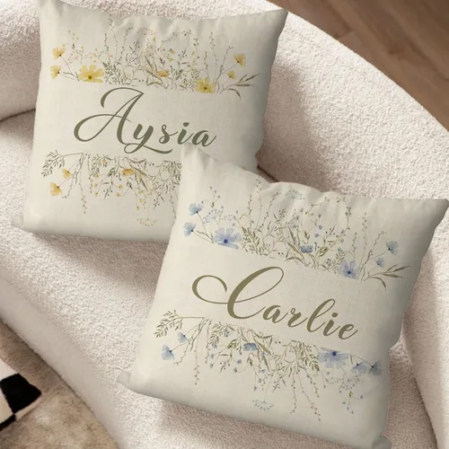 Miniatura 5 de Custom Gifts Bloom Flowers Green Leaves Personalized Floral Pillowcase with Name, 16x16 Inch Double Sided, Spring Summer Flower Pillow Cover Gifts