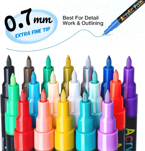 Miniatura 2 de JR.WHITE Juego de 18 rotuladores de pintura acrílica de punta extrafina, punta fina de 0.028 in para decoración de huevos de Pascua, pintura roca