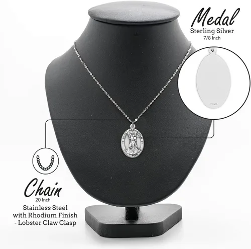 Miniatura 2 de True Faith Jewelry Collar de plata de ley con colgante de medalla de San Sebastián, joyería religiosa, 78 pulgadas, Plata esterlina