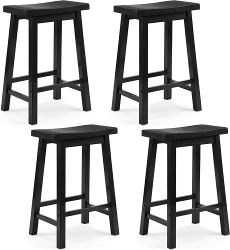 Miniatura 13 de PJ Wood Taburete de cocina con asiento de silla de montar de 24 pulgadas con placa de pie - negro