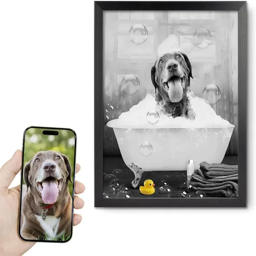 Miniatura 20 de Fotos personalizadas de mascotas en lienzo para pared Arte de baño personalizado Lindo perro gato en bañera Impresiones, divertidos animales Foto