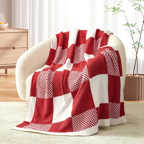 Snuggle Sac - Manta a cuadros, manta roja para sofá, manta de microfibra de franela buffalo a cuadros, mullida, cálida, acogedora, suave, manta