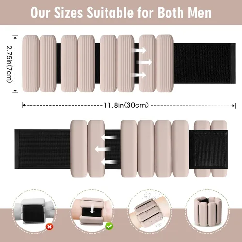 Miniatura 5 de Juego de 2 pesas para muñeca, pesas de tobillo y muñeca para mujeres y hombres, brazaletes con peso de silicona ajustables para brazos y piernas