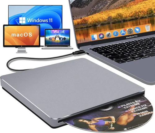 Miniatura 10 de USB C SuperDrive para Mac: Unidad externa de CD/DVD para portátil MacBook Apple Ranura Grabadora de CD Reproductor de DVD Plug and Play para PC