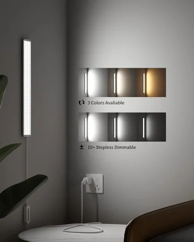 Miniatura 2 de ASOKO Luz para debajo del escritorio, iluminación LED regulable de 16 pulgadas para debajo del gabinete, luz de gabinete con enchufe USB