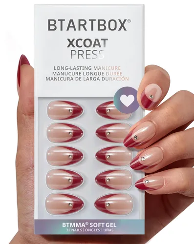Miniatura 24 de BTArtbox Uñas cortas a presión, color negro, francés, almendra, con pegamento y pestañas adhesivas para mujeres en 16 tamaños, kit de 32 uñas de gel