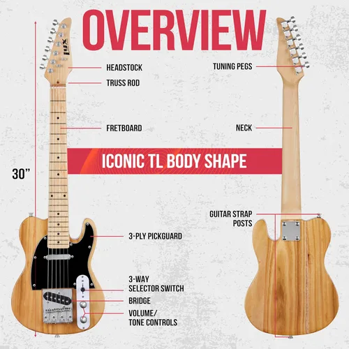 Miniatura 6 de LyxPro Guitarra eléctrica de 30 pulgadas, serie TL, cuerpo de madera de Paulownia de tamaño completo, golpeador de 3 capas, cuello en forma de C