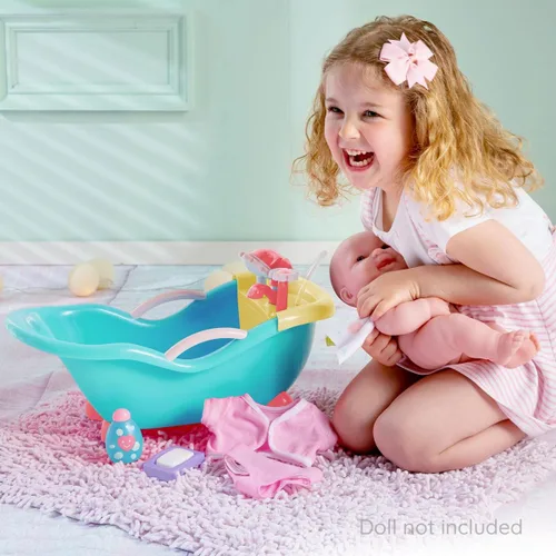 Miniatura 3 de JC Toys - Cuna mecedora y accesorios para muñeca, perfectos para pequeños Juego de baño azul/rosa