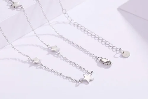 Miniatura 3 de SOULMEET - Gargantilla de plata de ley minimalista con estrellas delgadas y chapado en oro