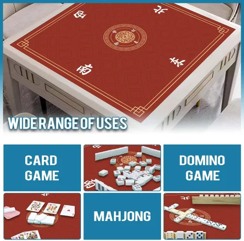 Miniatura 3 de Tapete Mahjong, tapete de juego antideslizante que reduce el ruido, tapete de mesa Mahjong de 31.5 pulgadas, tapete Mahjong con bolsa de tela y Rojo