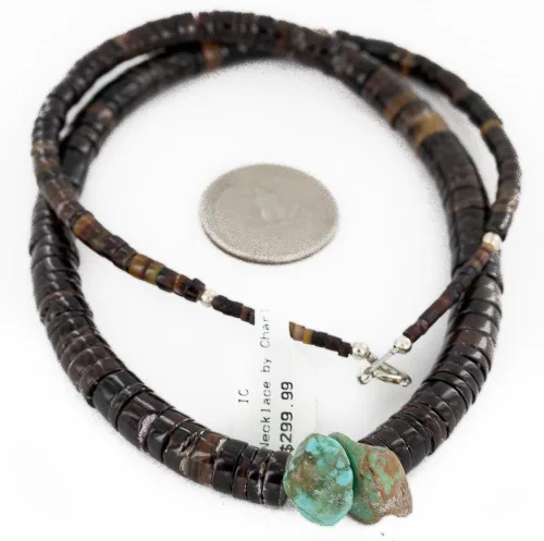 Miniatura 3 de $300Tag Collar de plata certificada Navajo graduado turquesa nativo americano 16062-1 Hecho por Loma Siiva, Metal Piedra, turquesa estabilizada