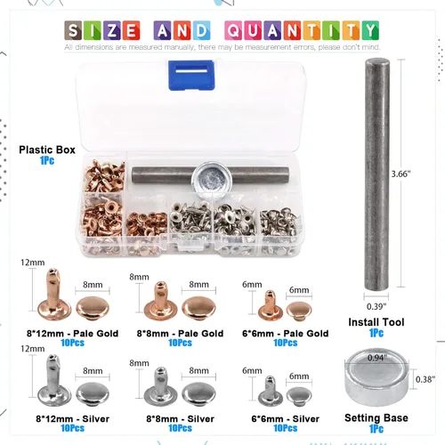 Miniatura 3 de Glarks Alicates de cuero ajustables con remaches de cuero de una sola tapa, juego de tijeras y regla y punzón para cinturón, correas de reloj, silla