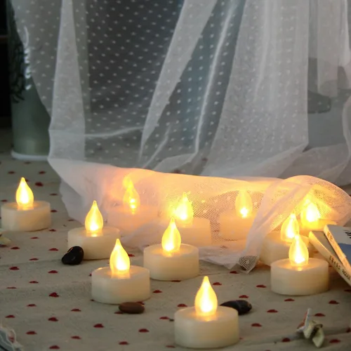 Miniatura 12 de Velas pequeñas de luz led, efecto de llama parpadeante, con pilas y control remoto. Luces decorativas para bautismo, bodas, fiestas, regalos. 6