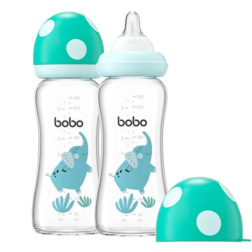 Miniatura 11 de YOHKOH Biberón de vidrio natural con pezón de flujo lento de nivel 1, biberones anticólicos para recién nacidos, botella de vidrio de cuello ancho