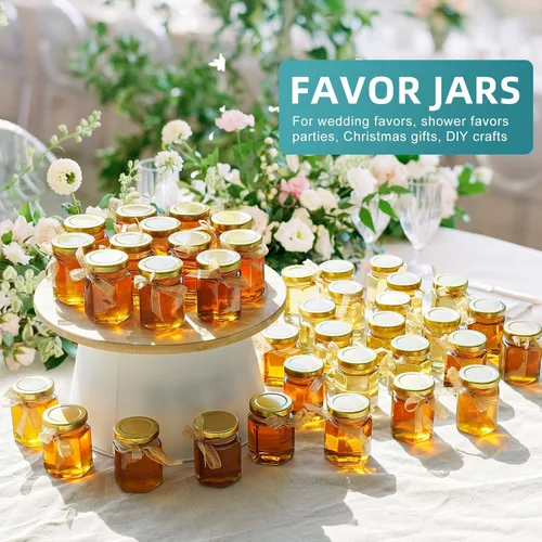 Miniatura 2 de Paquete de 40 tarros pequeños de vidrio para miel con tapas para recuerdos de boda, baby showers, tarros de vidrio herméticos de 3 onzas con tapas