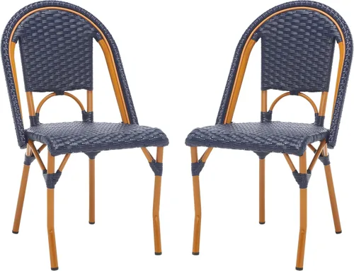 Miniatura 13 de SAFAVIEH Juego de 2 sillas auxiliares California Bistro para exteriores, color azul y blanco, mimbre sintético y marco de aluminio, diseño tejido