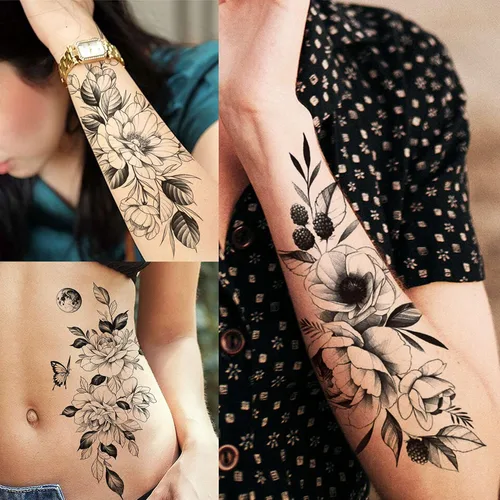 Miniatura 3 de VANTATY 61 hojas de tatuajes temporales 3D de serpiente y flores para mujeres y niñas, tatuajes para el cuello y el brazo, 12 hojas de tatuajes