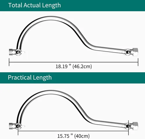 Miniatura 6 de Brazo de extensión de cabezal de ducha curvado ajustable de latón macizo de 16 pulgadas, extensor de brazo de ducha flexible de altura y ángulo