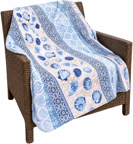 Manta Decorativa para Decoración del Hogar Vida Oceánica Costera: Suave Felpa de Terciopelo Polar Tonos Calmantes de Azules, Verdes, Beige sobre