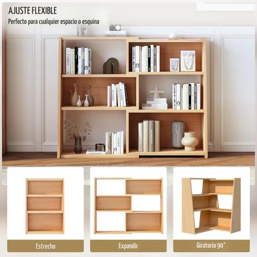 Miniatura 3 de IOTXY Estantería extensible de madera – Estantería baja corta con escalera de 3 niveles para espacio pequeño o esquina, roble, S