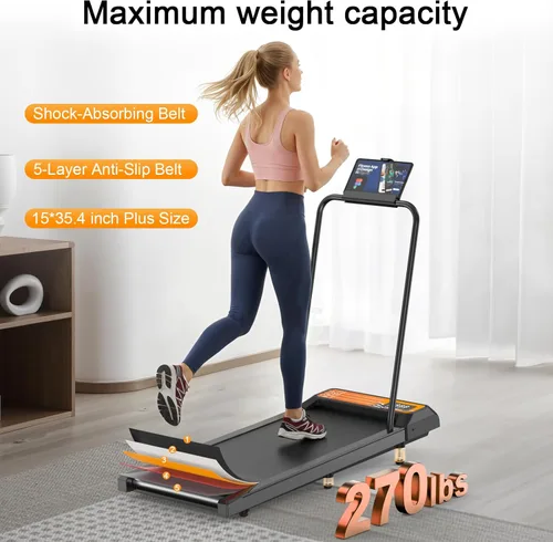 Miniatura 6 de Walking Treadmill Pad with Handle Bar, Silent Fitness Equipment, Treadmill with 4-in-1 Modes, Easy Assembly, Portable Home Gym Equipment Amarillo