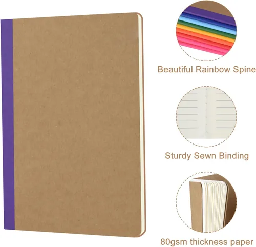 Miniatura 2 de ZCZN - Paquete de 50 cuadernos rayados de colores, A5, con 10 colores, 60 páginas/30 hojas, 21 x 13 cm, papel universitario rayado, cuadernos