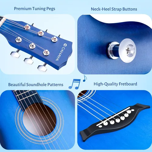 Miniatura 3 de CAHAYA Guitarra acústica: Juego de iniciación de 96.5 cm con corte para principiantes, de madera, para niños, adolescentes y adultos, con bolsa