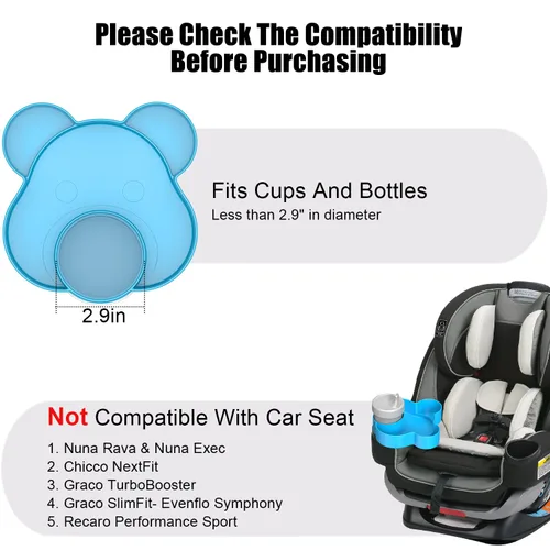 Miniatura 8 de Bandeja para asiento de automóvil – Convierte el portavasos en aperitivos, bandeja de juguetes para niños de viaje, giratoria 360 grados (azul)