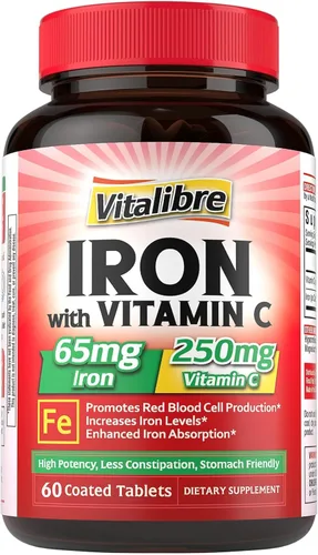 Miniatura 9 de Suplemento de hierro, 65 mg de hierro carbonilo con 250 mg de vitamina C, píldoras de hierro amigables con el estómago para mujeres y hombres, alta