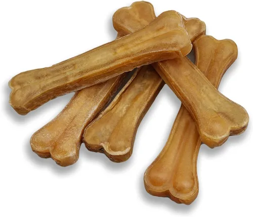 Dog Bones - Paquete de 5 huesos de cuero crudo comprimido natural para masticadores agresivos, cero sabores, conservantes, golosinas seguras para